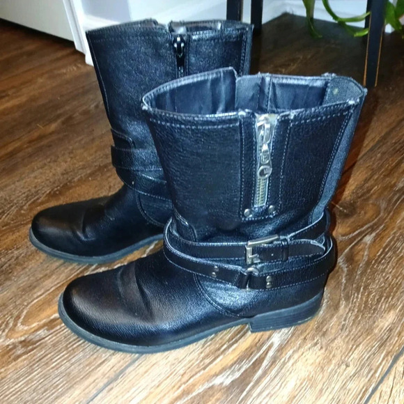 G by Guess black moto biker strappy boots women's size 8 M buckle zipper closure - Picture 1 of 7